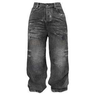 Balenciaga Style Vintage Faded Painted Baggy Wide-leg Denim Jeans Black size 30